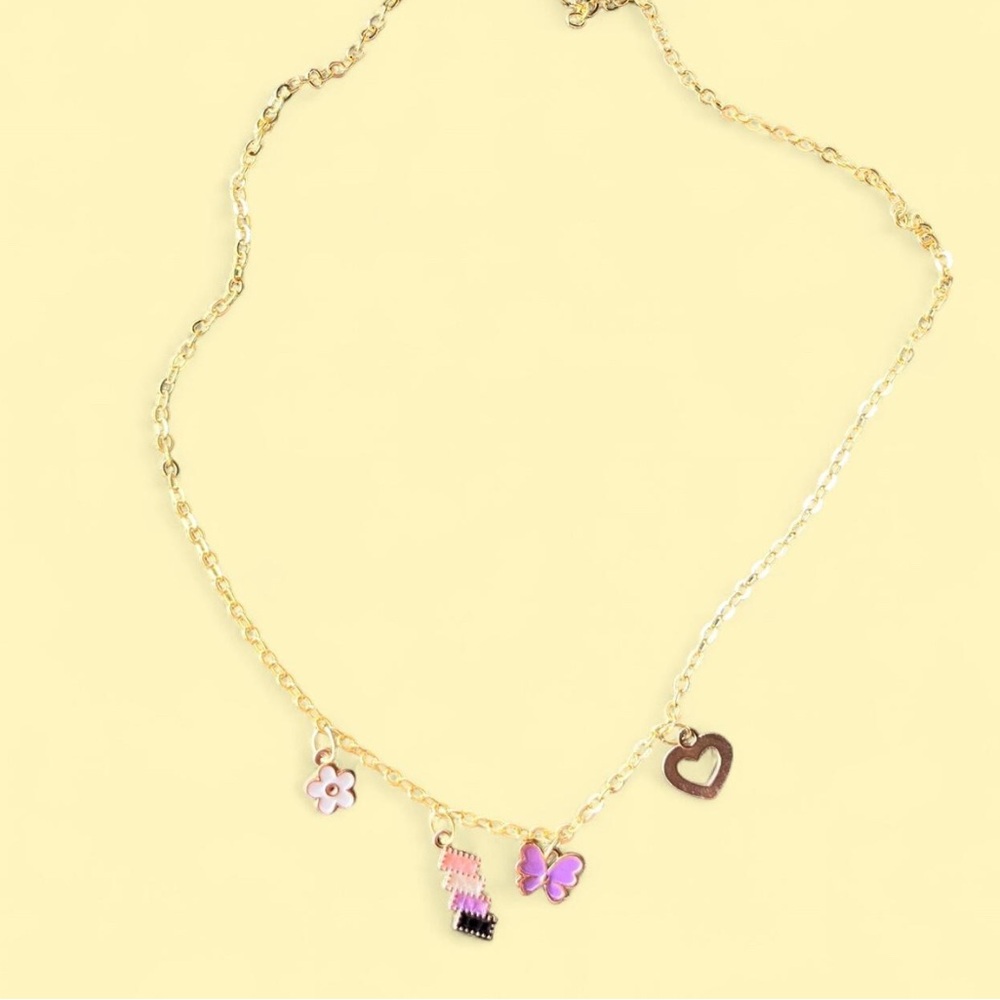 Gold and Pink Charm Necklace